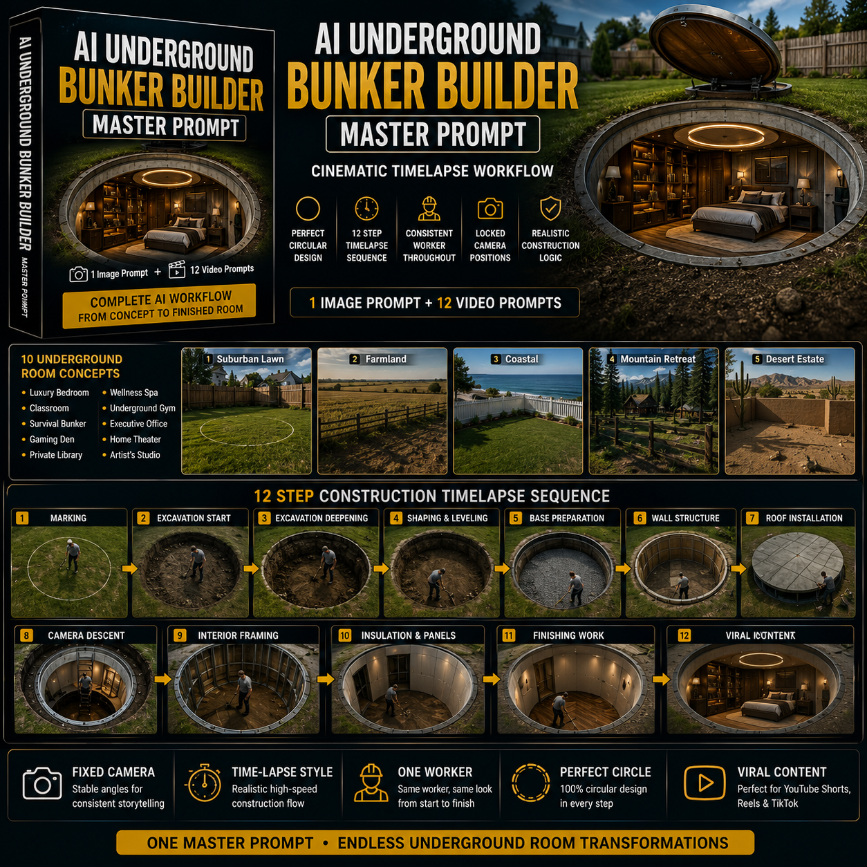AI Underground Bunker Builder Master Prompt – Cinematic Timelapse Workflow for Google Flow & Veo 3