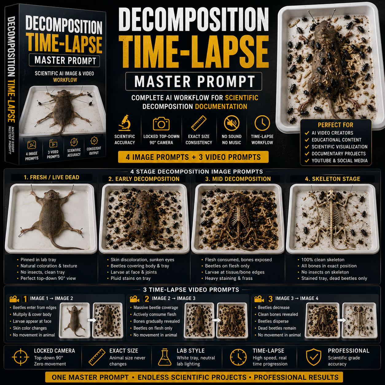 Decomposition Time-Lapse Master Prompt – Scientific AI Image & Video Workflow for Google Flow & Veo 3