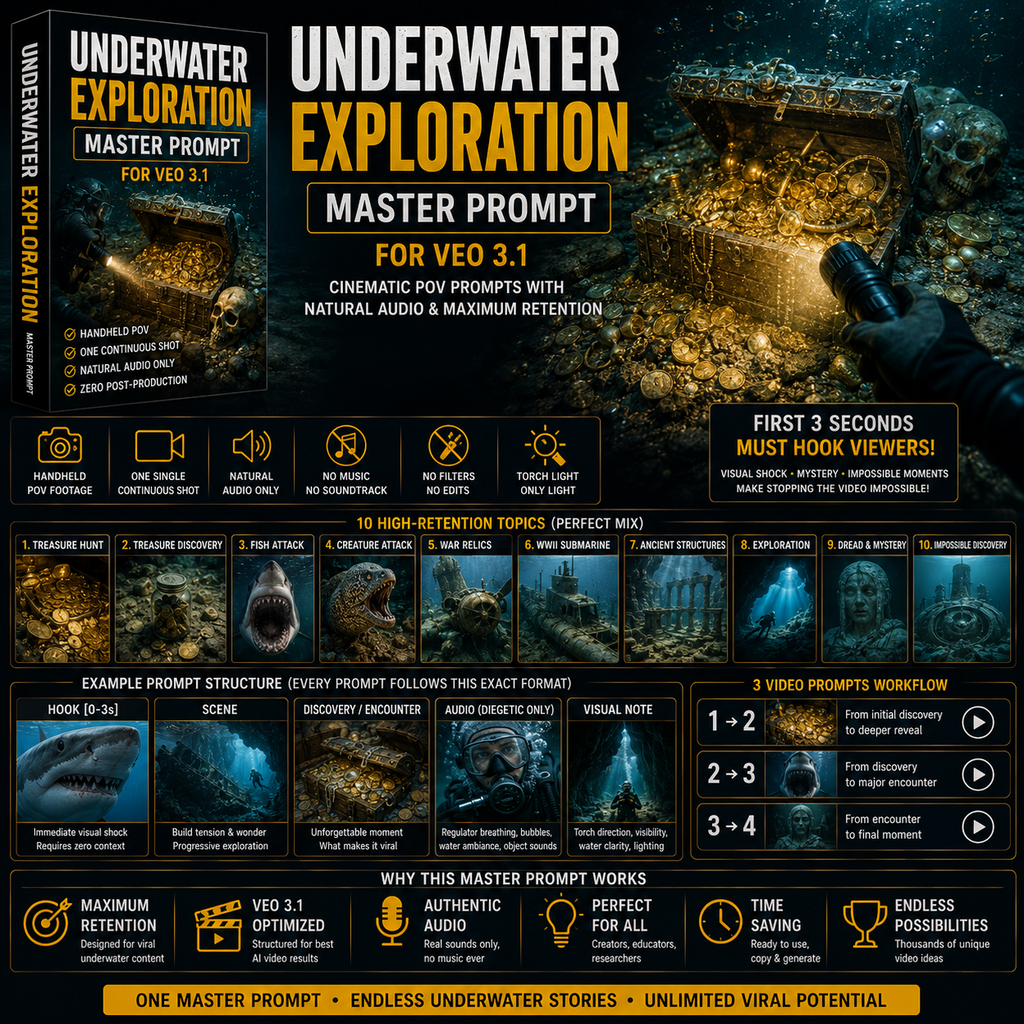 Underwater Discovery Master Prompt – Cinematic AI Exploration & Native Audio Workflow