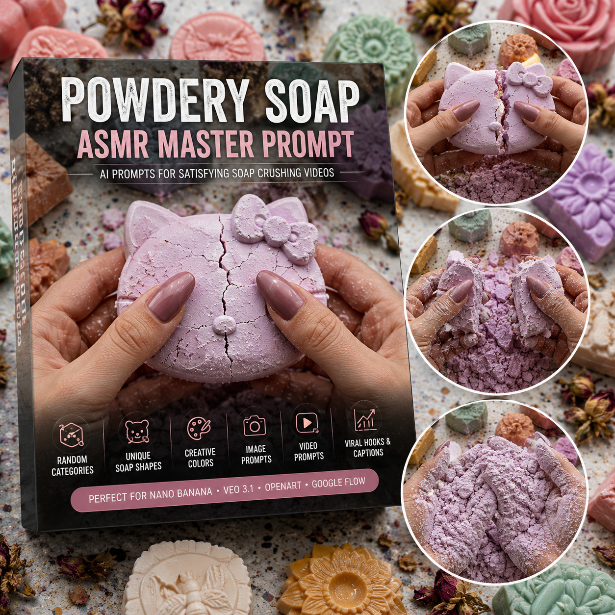 Powdery Soap ASMR Master Prompt – AI Viral Soap Crushing Generator
