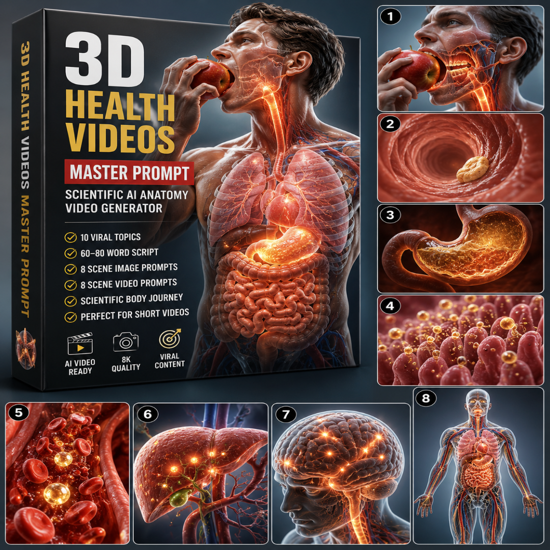 3D Health Videos Master Prompt – Scientific AI Anatomy Video Generator