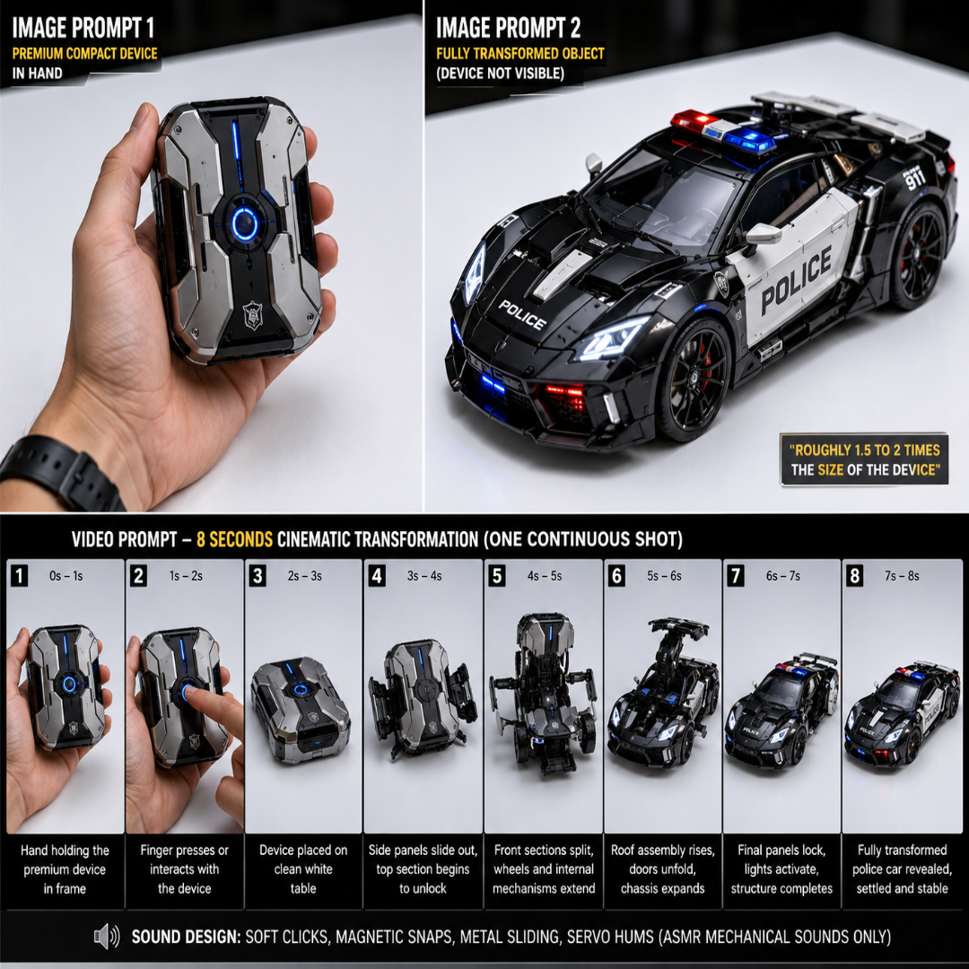 Mechanical Toy Generator Master Prompt – AI Transforming Gadget & Toy Video Workflow