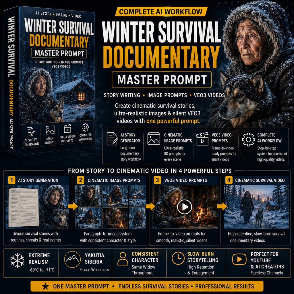 Winter Survival Documentary Master Prompt for AI Storytelling, Image Generation & VEo3 Videos