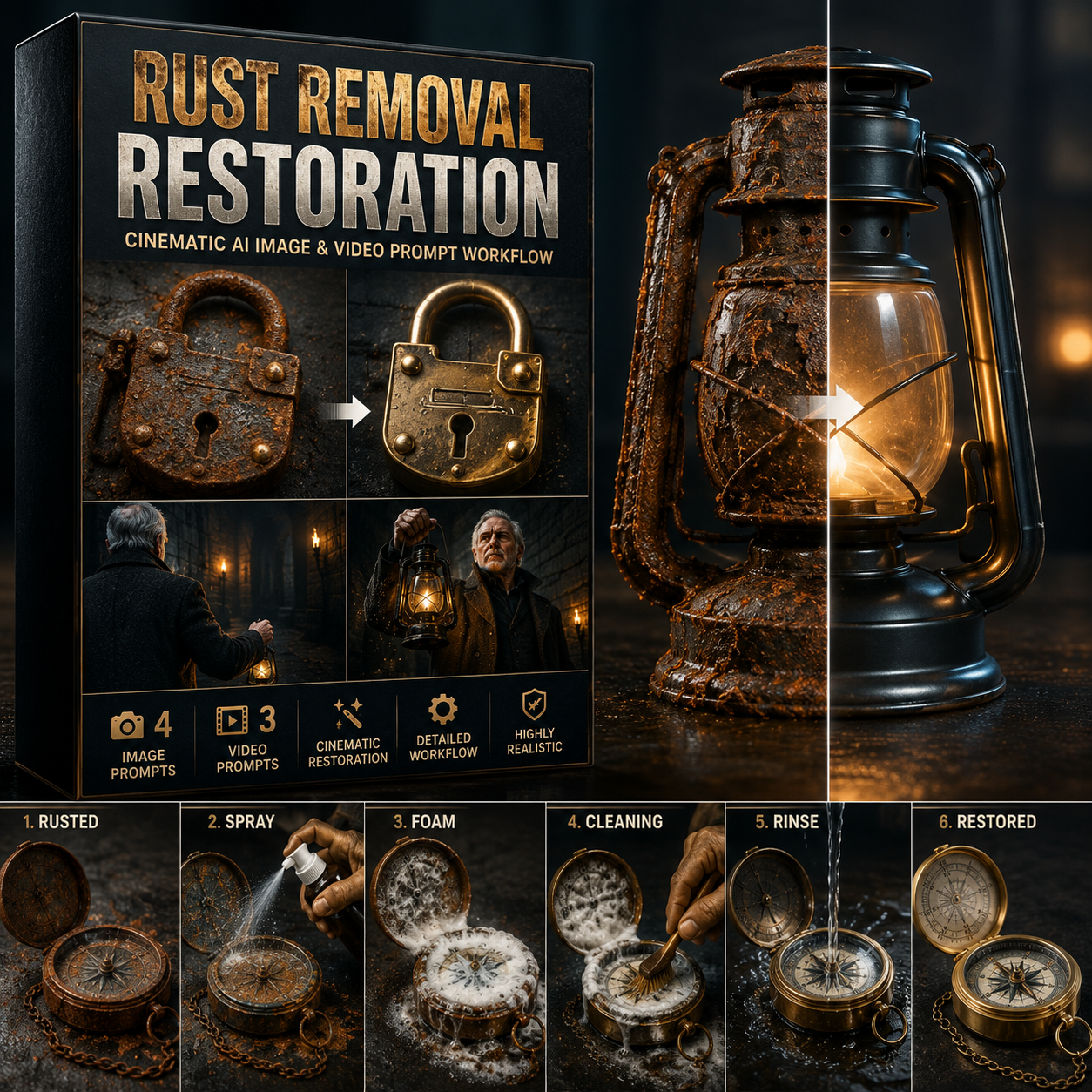 Rust Removal Restoration Master Prompt – Cinematic AI Image & Video Workflow for Google Flow & Veo 3